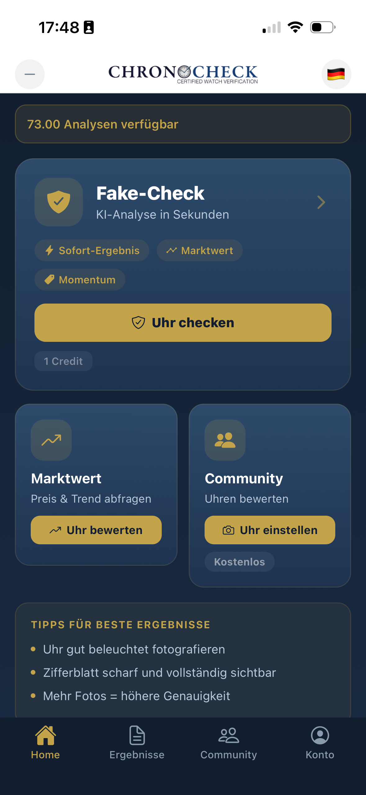 ChronoCheck App — Marktwert & Trend