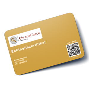 Goldenes Echtheitszertifikat mit Wertgutachten im Scheckkartenformat